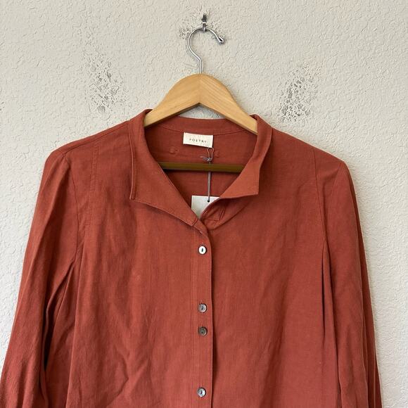 POETRY Linen Blend Button Up Shirt Dark Coral LS Relaxed Travel NWT - Picture 3 of 11